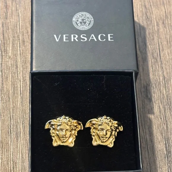 Versace Large Medusa Head Gold Plated Pierced / Post Back Earrings